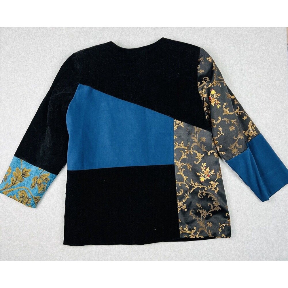 Indigo Moon Velvet Blazer Womens Medium Teal Black Embroidered Jacket - Picture 3 of 13